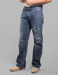 Med Blue Midrise Loose Fit Stretch Jeans