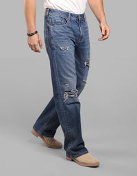 Med Blue Midrise Loose Fit Stretch Jeans