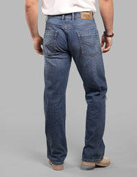 Med Blue Midrise Loose Fit Stretch Jeans