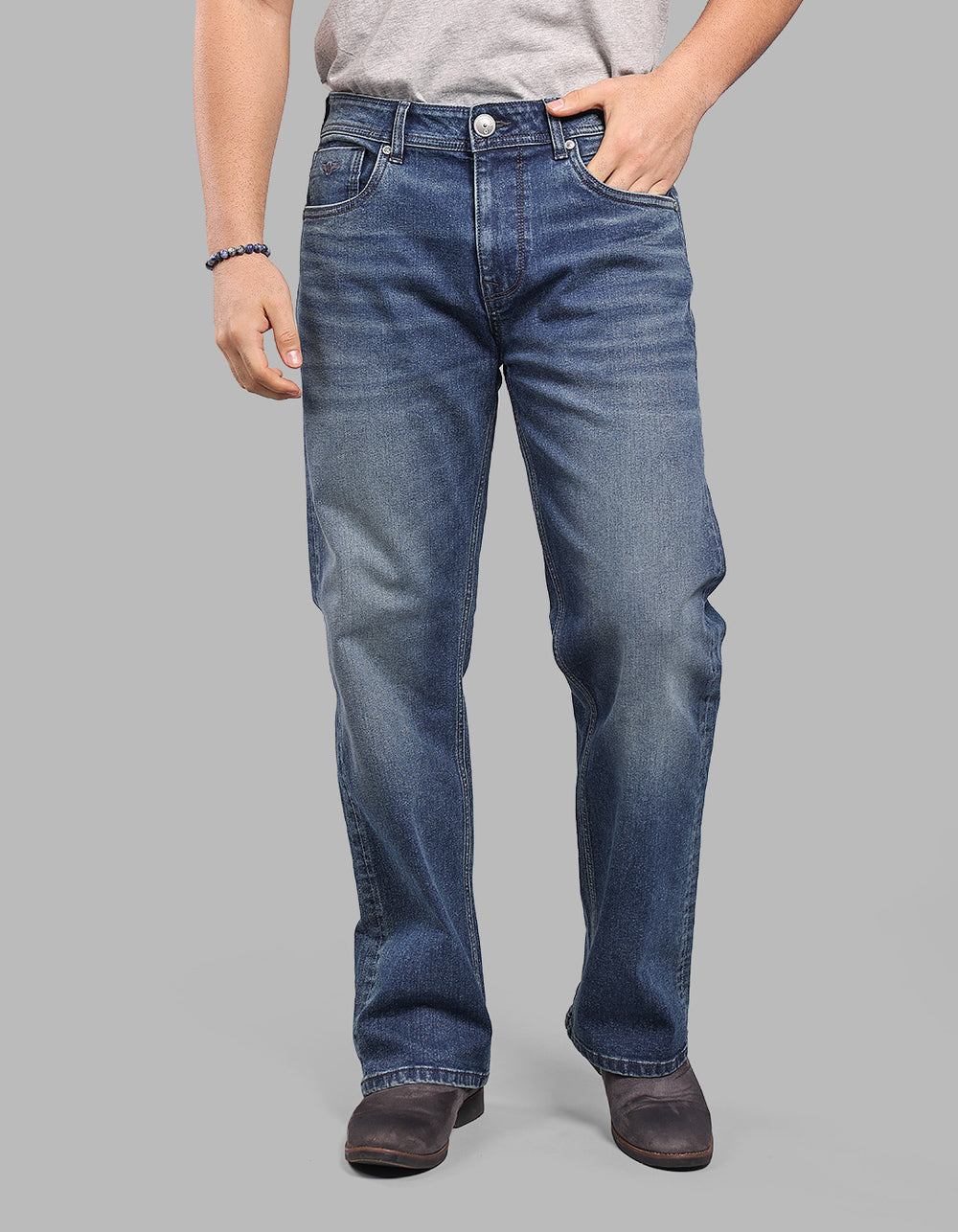 MED BLUE 5 Pocket Midrise Loose Fit Stretch Jeans