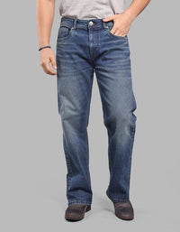 MED BLUE 5 Pocket Midrise Loose Fit Stretch Jeans