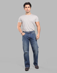 MED BLUE 5 Pocket Midrise Loose Fit Stretch Jeans