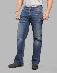 MED BLUE 5 Pocket Midrise Loose Fit Stretch Jeans