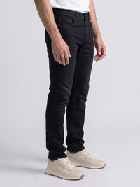 Charcoal Mid-Rise Slim Straight Fit Stretch Jeans