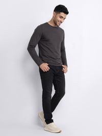 Charcoal Mid-Rise Slim Straight Fit Stretch Jeans