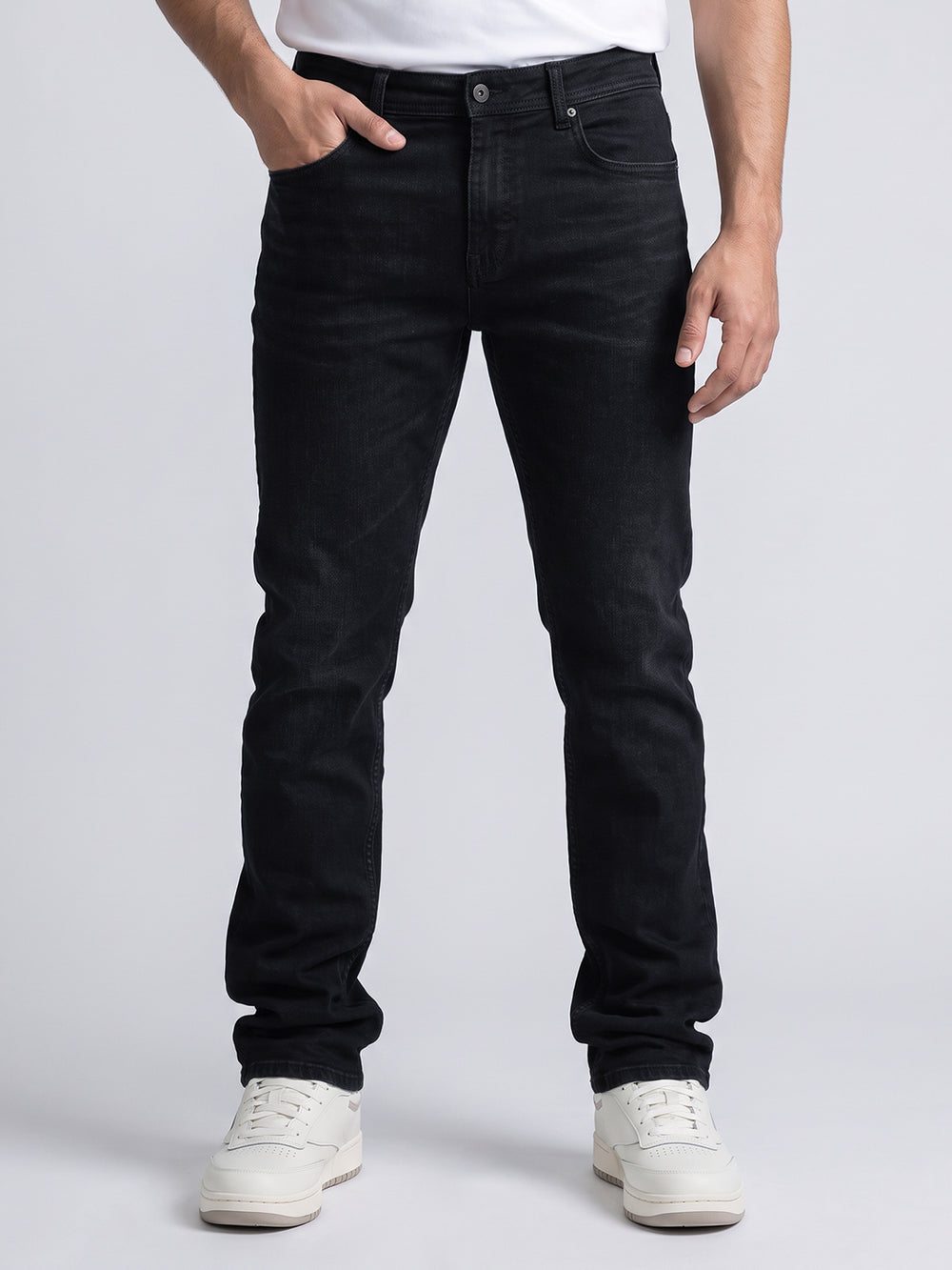 Dark Blue Mid-Rise Slim Straight Fit Stretch Jeans