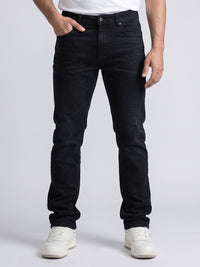Dark Blue Mid-Rise Slim Straight Fit Stretch Jeans