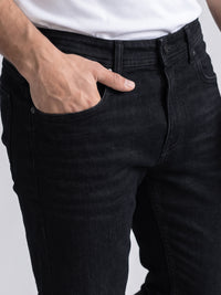 Dark Blue Mid-Rise Slim Straight Fit Stretch Jeans
