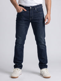 Petrol Blue Mid-Rise Slim Straight Fit Stretch Jeans