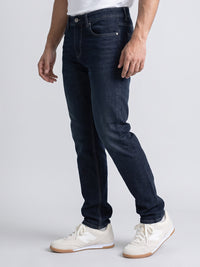 Petrol Blue Mid-Rise Slim Straight Fit Stretch Jeans