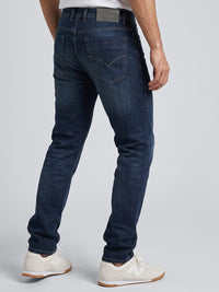 Petrol Blue Mid-Rise Slim Straight Fit Stretch Jeans