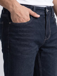 Petrol Blue Mid-Rise Slim Straight Fit Stretch Jeans