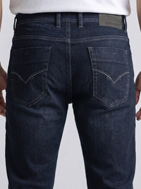 Petrol Blue Mid-Rise Slim Straight Fit Stretch Jeans