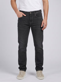 Grey Mid-Rise Slim Straight Fit Stretch Jeans