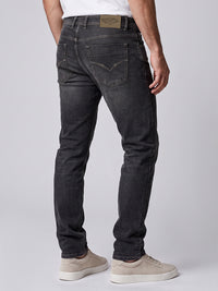Grey Mid-Rise Slim Straight Fit Stretch Jeans