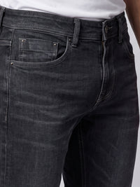Grey Mid-Rise Slim Straight Fit Stretch Jeans
