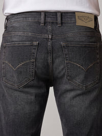 Grey Mid-Rise Slim Straight Fit Stretch Jeans