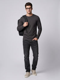 Grey Mid-Rise Slim Straight Fit Stretch Jeans