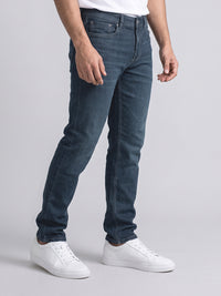 Greenish Blue Mid-Rise Slim Straight Fit Stretch Jeans