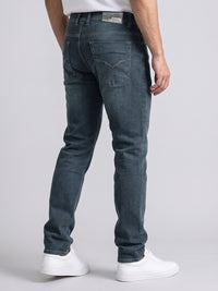 Greenish Blue Mid-Rise Slim Straight Fit Stretch Jeans