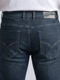 Greenish Blue Mid-Rise Slim Straight Fit Stretch Jeans