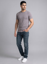 Greenish Blue Mid-Rise Slim Straight Fit Stretch Jeans