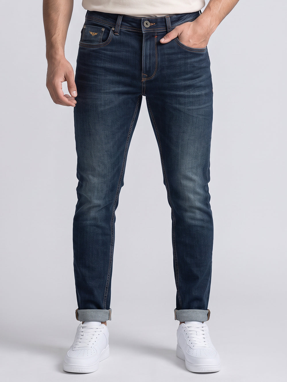 Med Blue Low-Rise Ankle Length Stretch Jeans