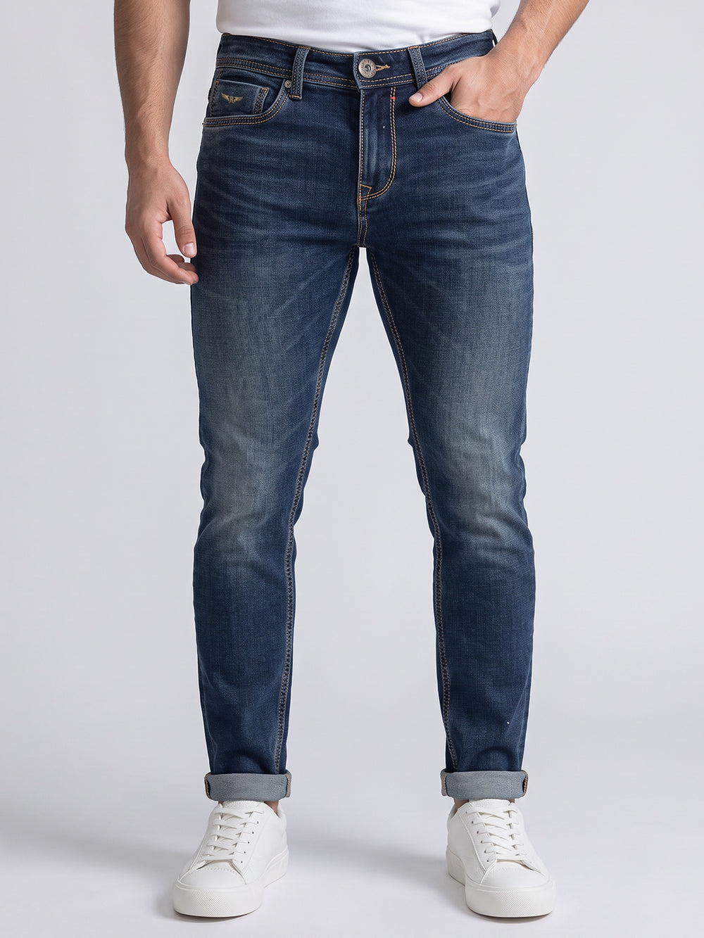 Med Blue Low-Rise Ankle Length Stretch Jeans