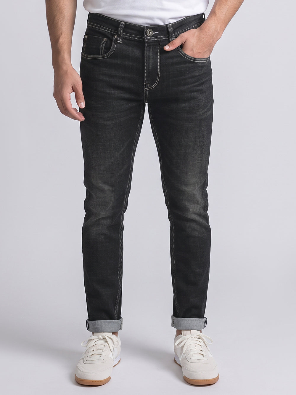 Grey Low-Rise Ankle Length Stretch Jeans