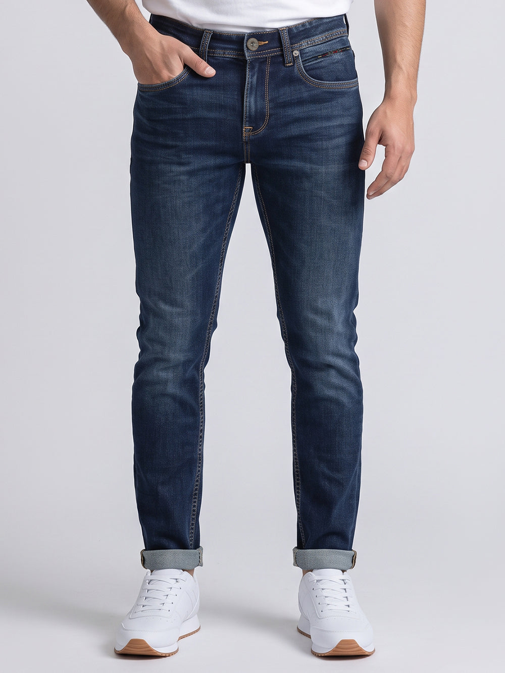 Med Blue Low-Rise Ankle Length Stretch Jeans