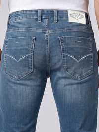 Med Blue Low-Rise Ankle Length Stretch Jeans