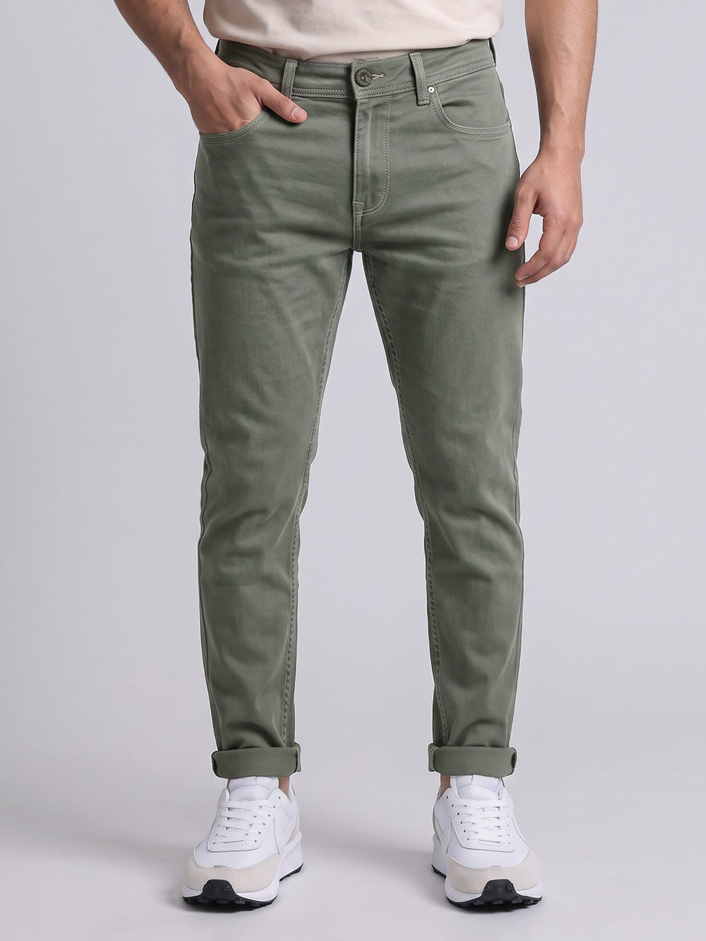 Light Olive Low-Rise Ankle Length Stretch Jeans