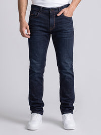 Dark Blue Mid-Rise Slim Straight Fit Stretch Jeans