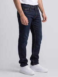 Dark Blue Mid-Rise Slim Straight Fit Stretch Jeans