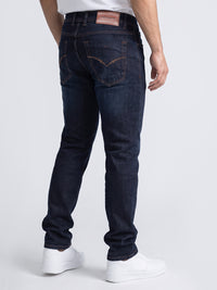 Dark Blue Mid-Rise Slim Straight Fit Stretch Jeans