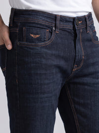 Dark Blue Mid-Rise Slim Straight Fit Stretch Jeans