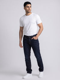 Dark Blue Mid-Rise Slim Straight Fit Stretch Jeans
