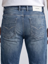 Med Blue Mid-Rise Slim Straight Fit Stretch Jeans