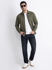 Dark Blue Mid-Rise Slim Straight Fit Stretch Jeans