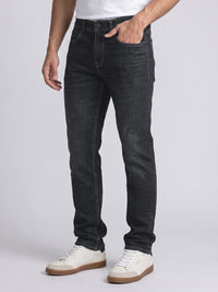 Dark Blue Mid-Rise Slim Straight Fit Stretch Jeans