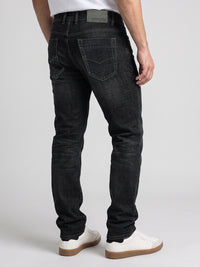 Dark Blue Mid-Rise Slim Straight Fit Stretch Jeans