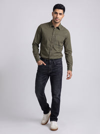 Dark Blue Mid-Rise Slim Straight Fit Stretch Jeans