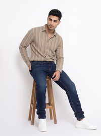 Dark Blue Mid-Rise Slim Straight Fit Stretch Jeans