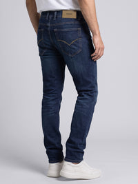 Dark Blue Mid-Rise Slim Straight Fit Stretch Jeans