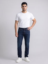Dark Blue Mid-Rise Slim Straight Fit Stretch Jeans