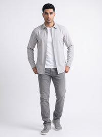 Light Grey Mid-Rise Slim Straight Fit Stretch Jeans