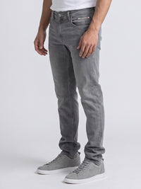 Light Grey Mid-Rise Slim Straight Fit Stretch Jeans