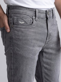 Light Grey Mid-Rise Slim Straight Fit Stretch Jeans