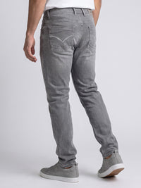 Light Grey Mid-Rise Slim Straight Fit Stretch Jeans