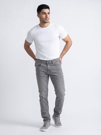 Light Grey Mid-Rise Slim Straight Fit Stretch Jeans